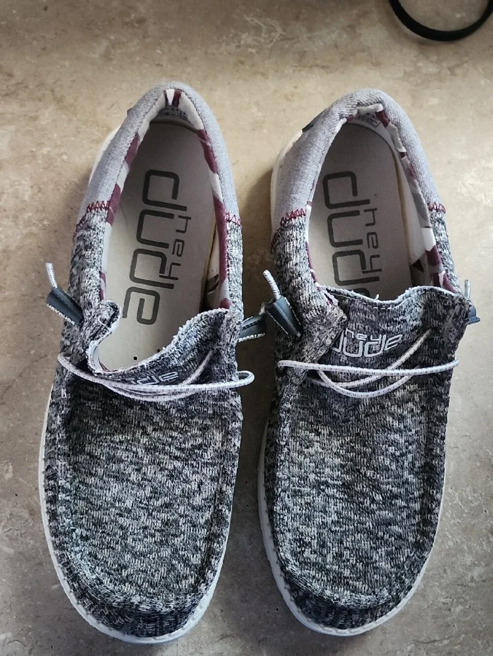 Hey Dude Gray Knit Slip-On Loafers with Camo Accent